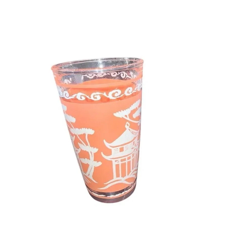 Hazel Atlas Dyball Coral Pagoda Glass Tumblers Set of 2